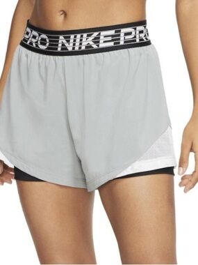 Nike Women's Pro Flex Athletic Shorts | Gray, Size Medium, 2-in-1 Design